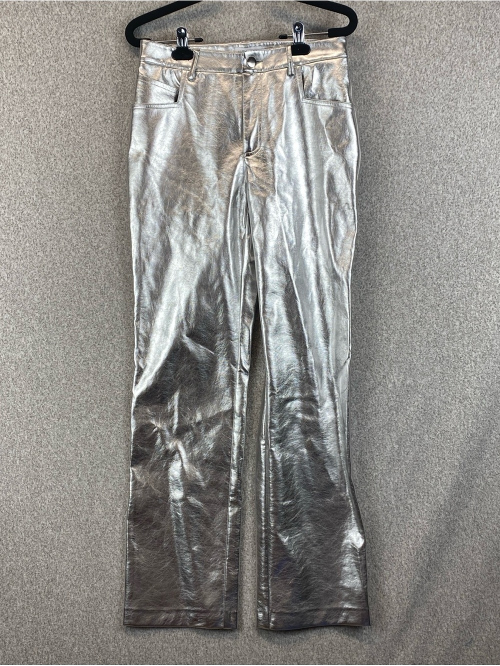 Gianni Bini Tatania Metallic Silver Pants Sz 26 Mod Retro Disco Punk - Picture 2 of 11